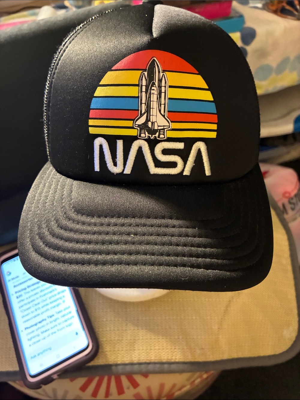 Concept One NASA Retro Space Shuttle rainbow Black FoamTrucker Hat w/SnapBack.